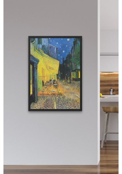 Kafe Terasta Gece Tablosu & Çerçeveli Sanatsal Van Gogh Tablosu STKNKM1