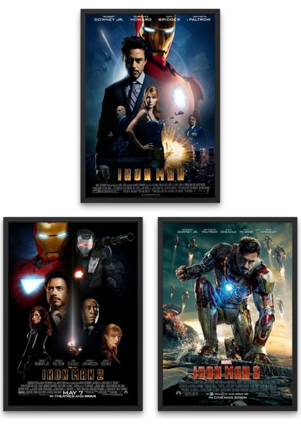 Iron-Man Serisi, 3'lü Set Çerçeveli Duvar Tabloları, Marvel, Dizi Film K.