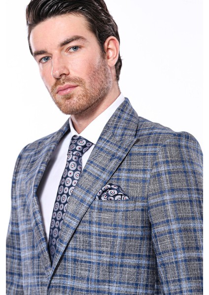 Ekose Slim Fit Tek Düğme Lacivert Erkek Ceket fiyatları