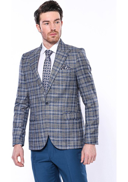 Ekose Slim Fit Tek Düğme Lacivert Erkek Ceket fırsatları