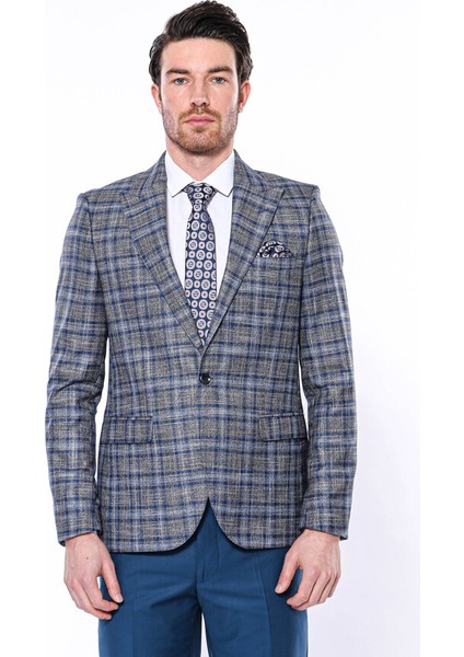 Ekose Slim Fit Tek Düğme Lacivert Erkek Ceket indirimleri