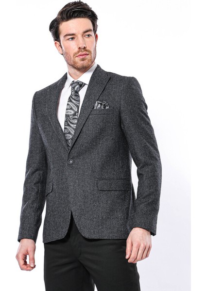 Sivri Yaka Tek Düğme Füme Slim Fit Ceket Wessi modelleri