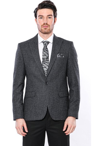 Sivri Yaka Tek Düğme Füme Slim Fit Ceket Wessi indirimleri