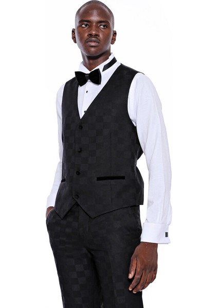 Kareli Slim Fit Siyah Erkek Damatlık modelleri