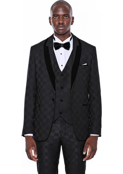Kareli Slim Fit Siyah Erkek Damatlık fırsatları