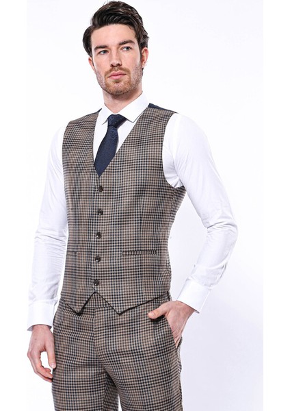 Kareli Kahverengi Tek Yelek Wessi fiyatları