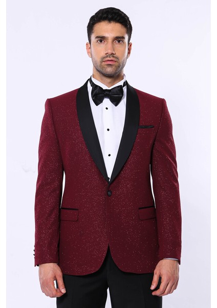 Bordo Şal Yaka Simli Smokin Ceket Wessi fırsatları