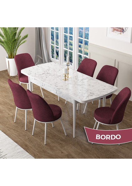 Concept Zen Serisi Açılabilir Beyaz Mermer Desen Mdf 80X132 Mutfak Masası Takımı 6 Sandalye fiyatları