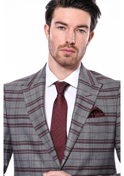 Ekose Desenli Slim Fit Bordo Erkek Ceket fiyatları
