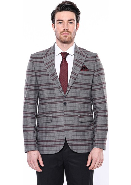 Ekose Desenli Slim Fit Bordo Erkek Ceket indirimleri