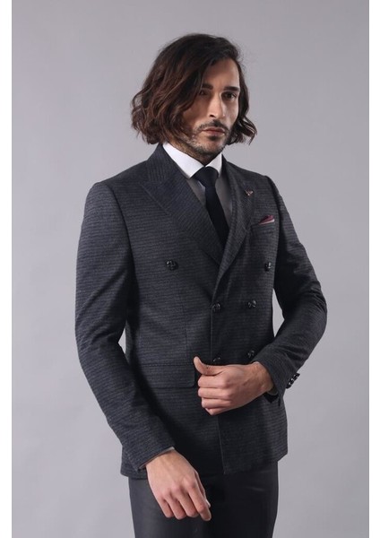 Kruvaze Slimfit Siyah Ceket