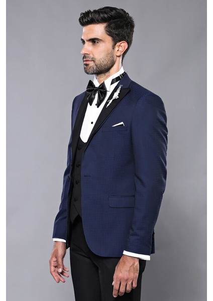 Erkek Ceket Desenli Lacivert Damatlık Slim Fit Takım Elbise indirimleri