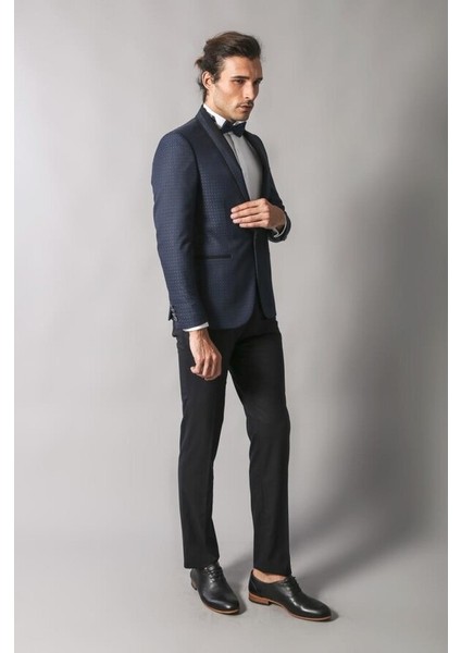 Şal Yaka Desenli Lacivert Damatlık Takım Elbise Wessi modelleri