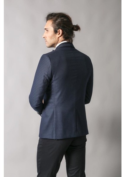 Şal Yaka Desenli Lacivert Damatlık Takım Elbise Wessi fırsatları