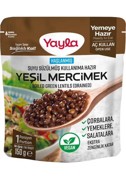 Haşlanmış Suyu Süzülmüş Yeşil Mercimek 150 g