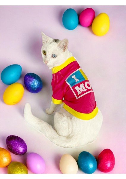 Annelere Hediye, Hediye Paketli, I Love Mom Pink, Oval Yaka Tişört Kedi Kıyafeti,elbisesi Anneler Günü, Anne