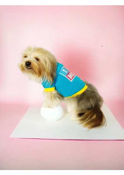 Hediye Paketli, Anneye Hediye, Love Mom Blue, Oval Yaka Tişört Köpek Kıyafeti,elbisesi Anneler Günü, Anneye, Anne modelleri