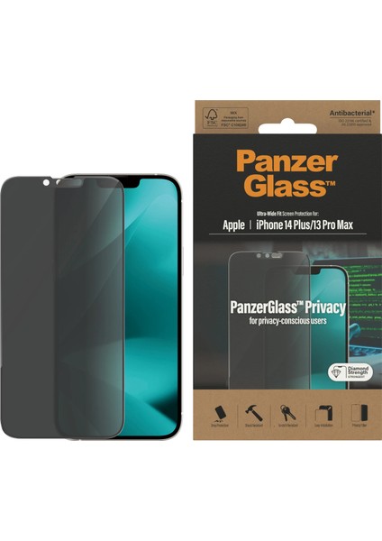 Panzerglass™ Apple iPhone 13 Pro Max/14 Plus Uwf Privacy Hayalet Antibakteriyel Ekran Koruyucu