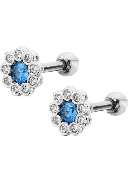 Çelik Mavi Taşlı Kıkırdak Helix Tragus Piercing[1 Adet]