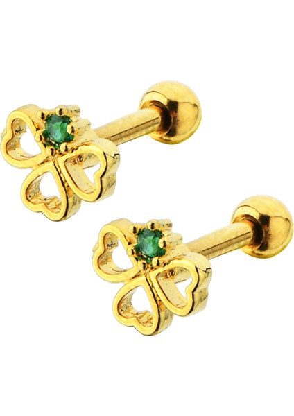 Çelik Yeşil Taşlı Yonca Model Kıkırdak Helix Tragus Piercing