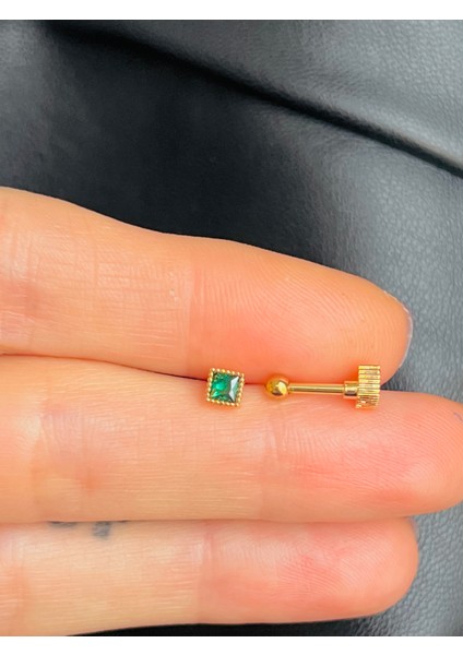 Çelik Yeşil Tek Taş Kıkırdak Helix Tragus PIERCING(1ADET)