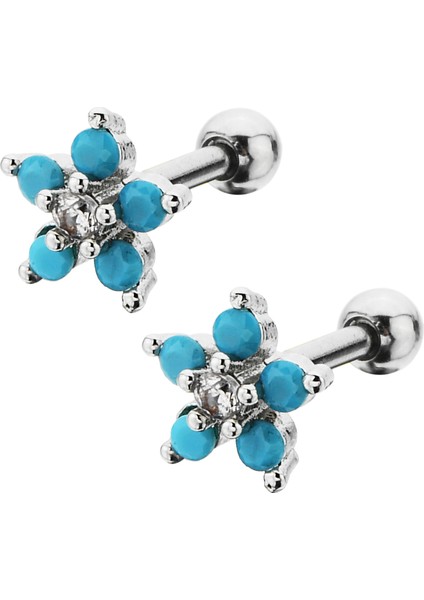 Çelik Mavi Firuze Taşlı Kıkırdak Helix Tragus Piercing (1ADET)