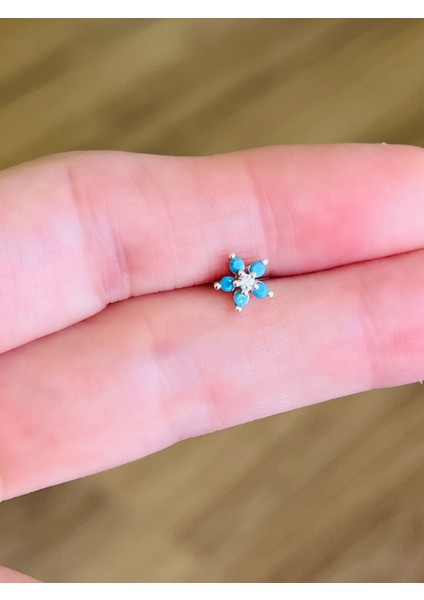Çelik Mavi Firuze Taşlı Kıkırdak Helix Tragus Piercing (1ADET)