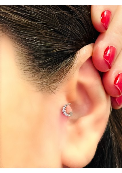 By Dilek Çetin Accessory Çelik Ayyıldız Model Kıkırdak Helix Tragus Piercing (1ADET )