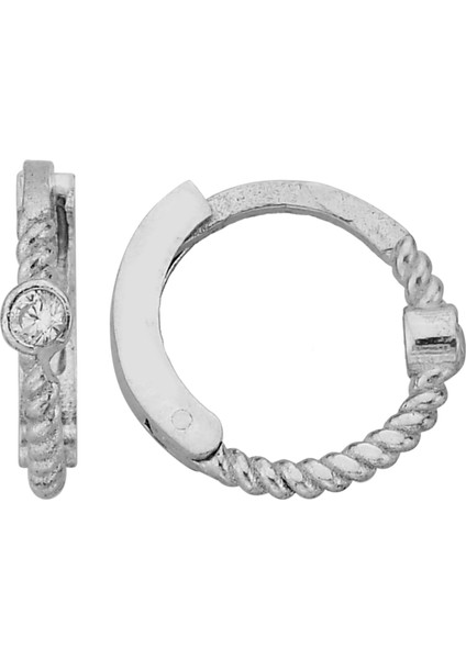 925 Ayar Gümüş Silver Renk Tek Taşlı Burgu Model Kıkırdak Helix Targus Piercing