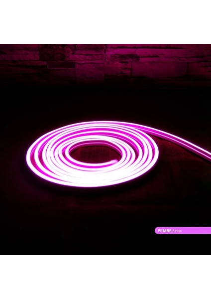 LED Neon Hortum Pembe Işık 5 Metre 12V 10W/MT