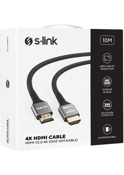 S-link SLX-HD4K10 19+1 HDMI to HDMI 10m Metal v2.0 4K (4096*2160) 30Hz Kablo