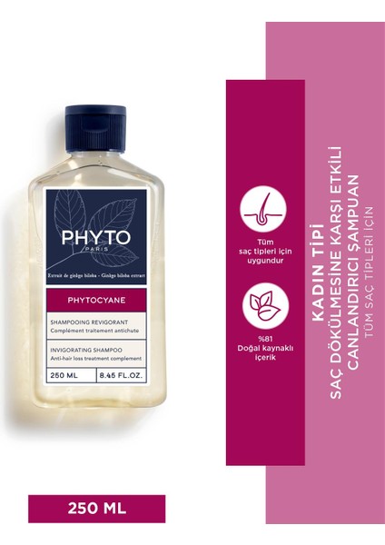 Phytocyane Invigorating Shampoo Kadın Tipi Etkili Canlandırıcı Şampuan 250 Ml