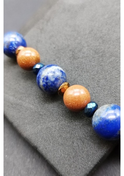 Mavi Doğal Taş Lapis Lazuli Parlak Yıldız Taşı Makrome Doğal Taş Bileklik