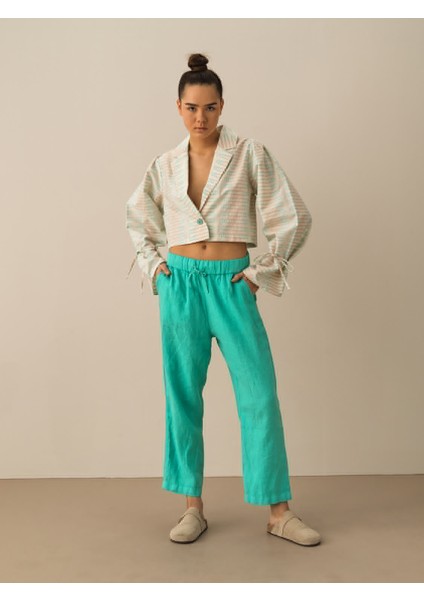 %100 Keten Regular Fit Pantolon