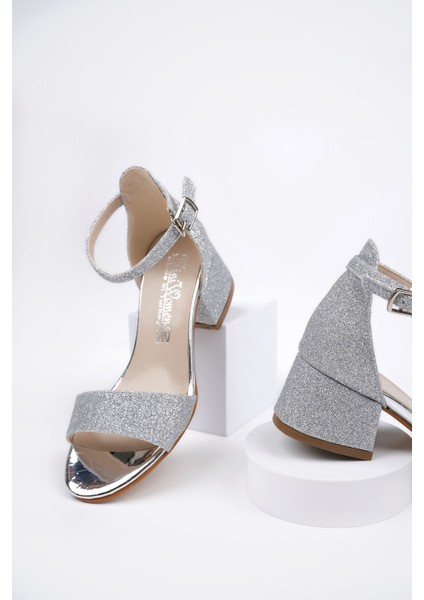 Topuklu Tek Bant Arka Kapalı Gümüş Kız Çocuk Sandalet modelleri