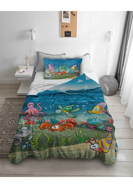 Sevimli Balık Desenli Tek Kişilik Pike ( Yastık Kılıflı )