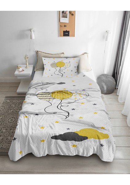 Uçan Balon Desenli Tek Kişilik Pike ( Yastık Kılıflı )