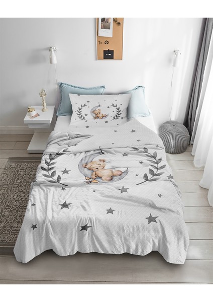 Sevimli Ayıcık Desenli Tek Kişilik Pike ( Yastık Kılıflı )