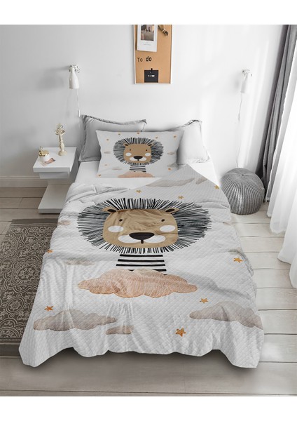 Sevimli Aslan Desenli Tek Kişilik Pike ( Yastık Kılıflı )