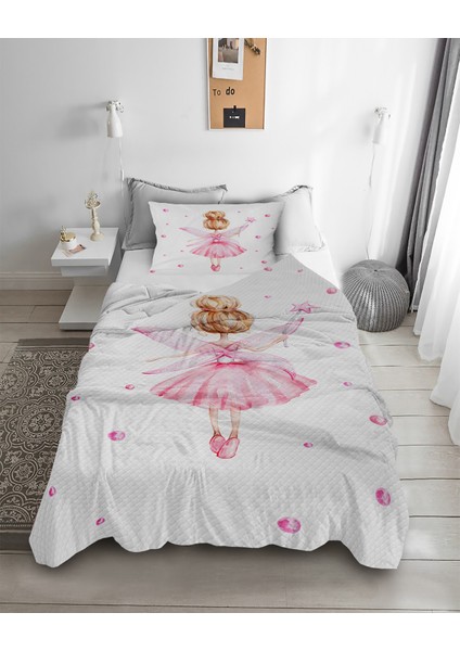 Sevimli Prenses Peri Desenli Tek Kişilik Pike ( Yastık Kılıflı )