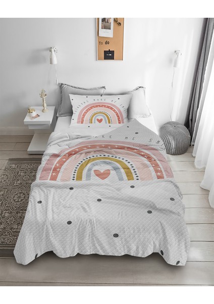 Gökkuşağı Desenli Tek Kişilik Pike ( Yastık Kılıflı )