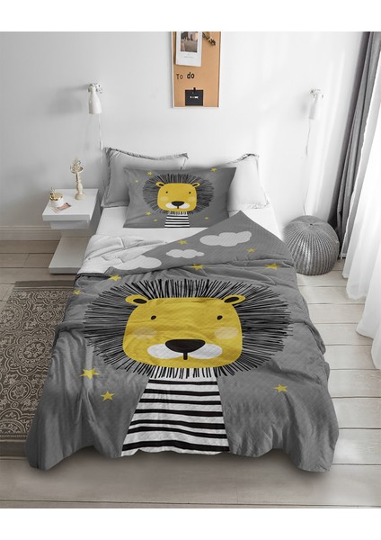 Sevimli Aslan Desenli Tek Kişilik Pike ( Yastık Kılıflı )