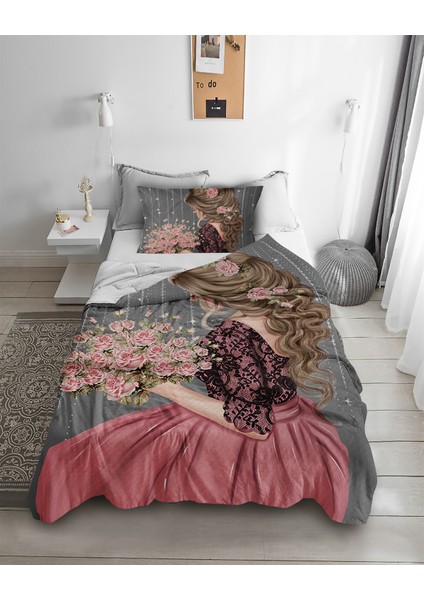 Prenses Peri Desenli Tek Kişilik Pike ( Yastık Kılıflı )