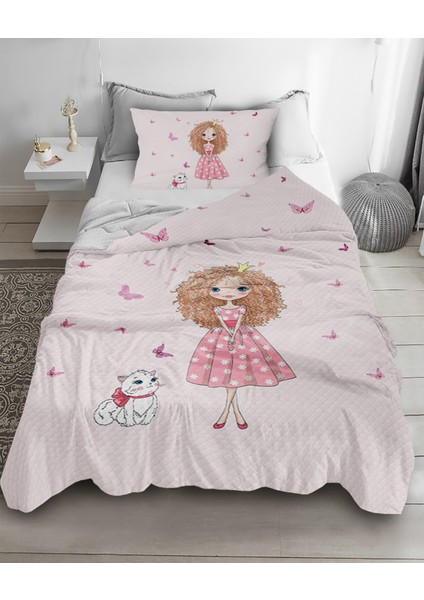 Prenses Peri Desenli Tek Kişilik Pike ( Yastık Kılıflı )