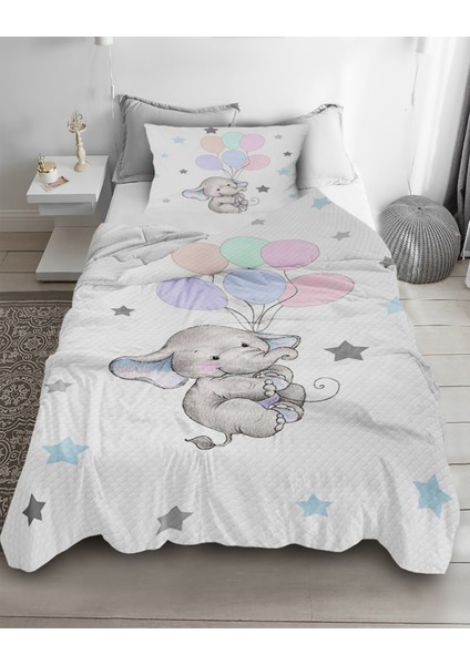 Sevimli Fil Desenli Tek Kişilik Pike ( Yastık Kılıflı )