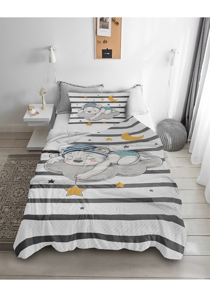 Sevimli Ayıcık Desenli Tek Kişilik Pike ( Yastık Kılıflı )