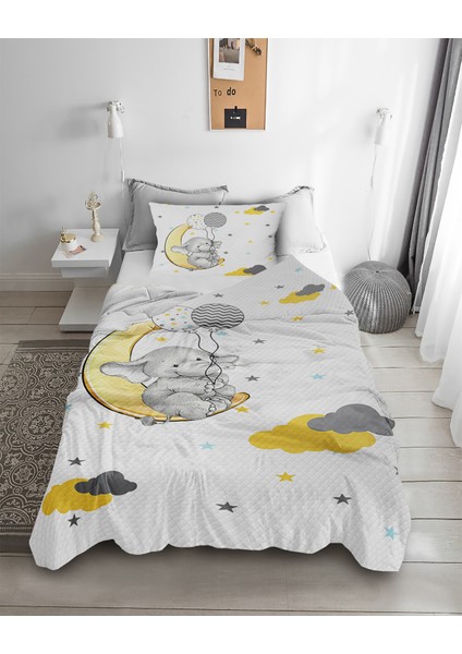 Sevimli Fil Desenli Tek Kişilik Pike ( Yastık Kılıflı )