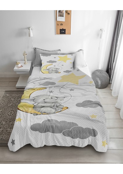 Sevimli Fil Desenli Tek Kişilik Pike ( Yastık Kılıflı )