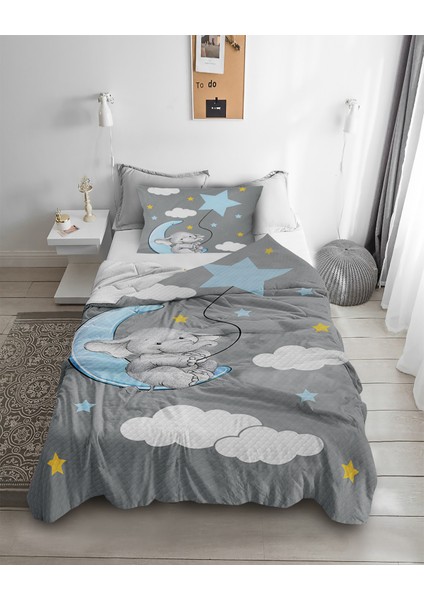 Sevimli Fil Desenli Tek Kişilik Pike ( Yastık Kılıflı )