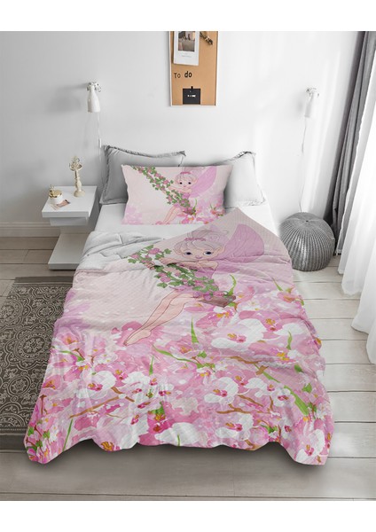 Prenses Peri Desenli Tek Kişilik Pike ( Yastık Kılıflı )